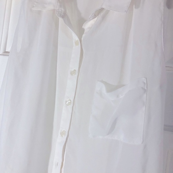 Women Sheer Short Sleeve Button Down Blouse - Picture 2 of 4